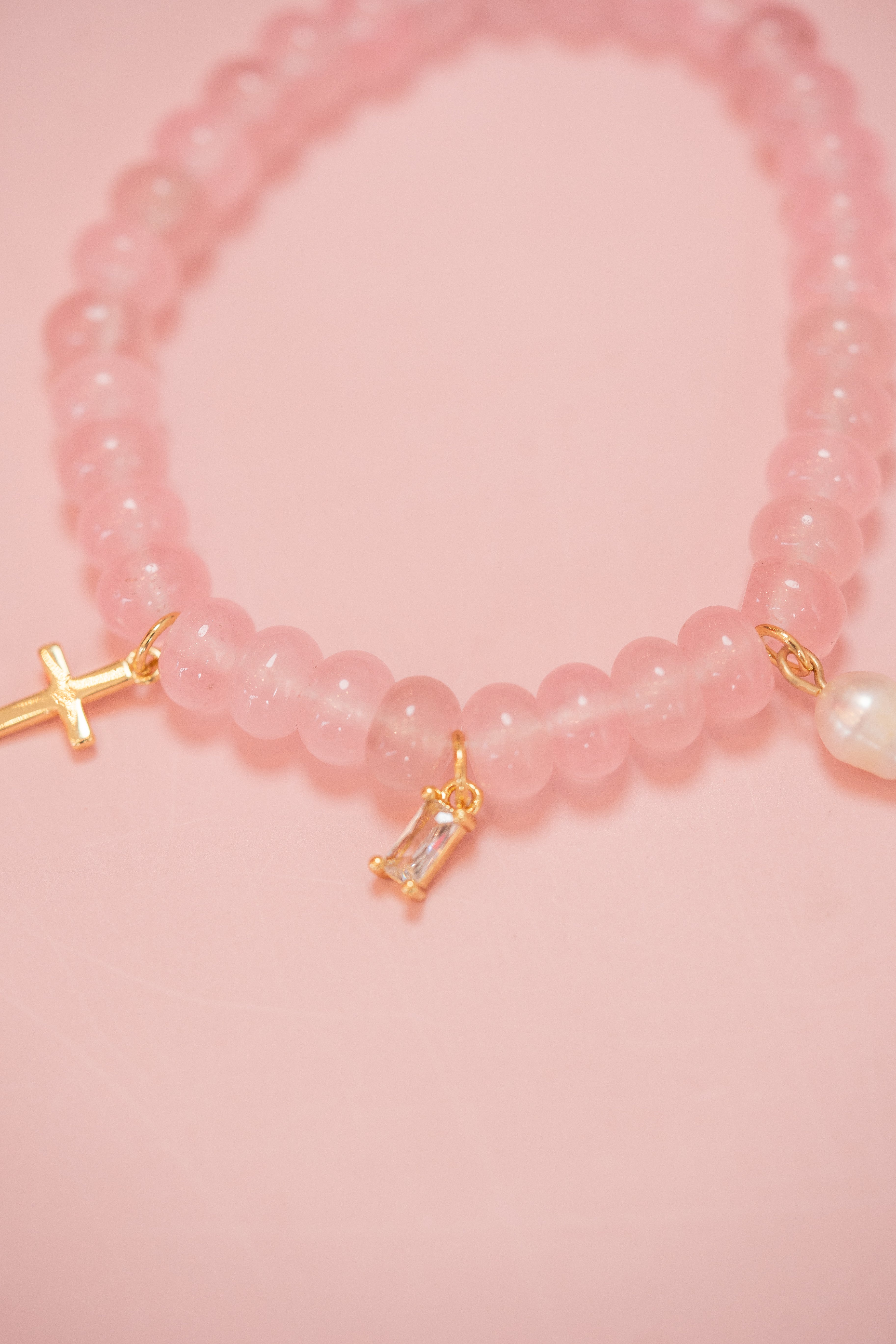Light Pink Gemstone Charm Bracelet