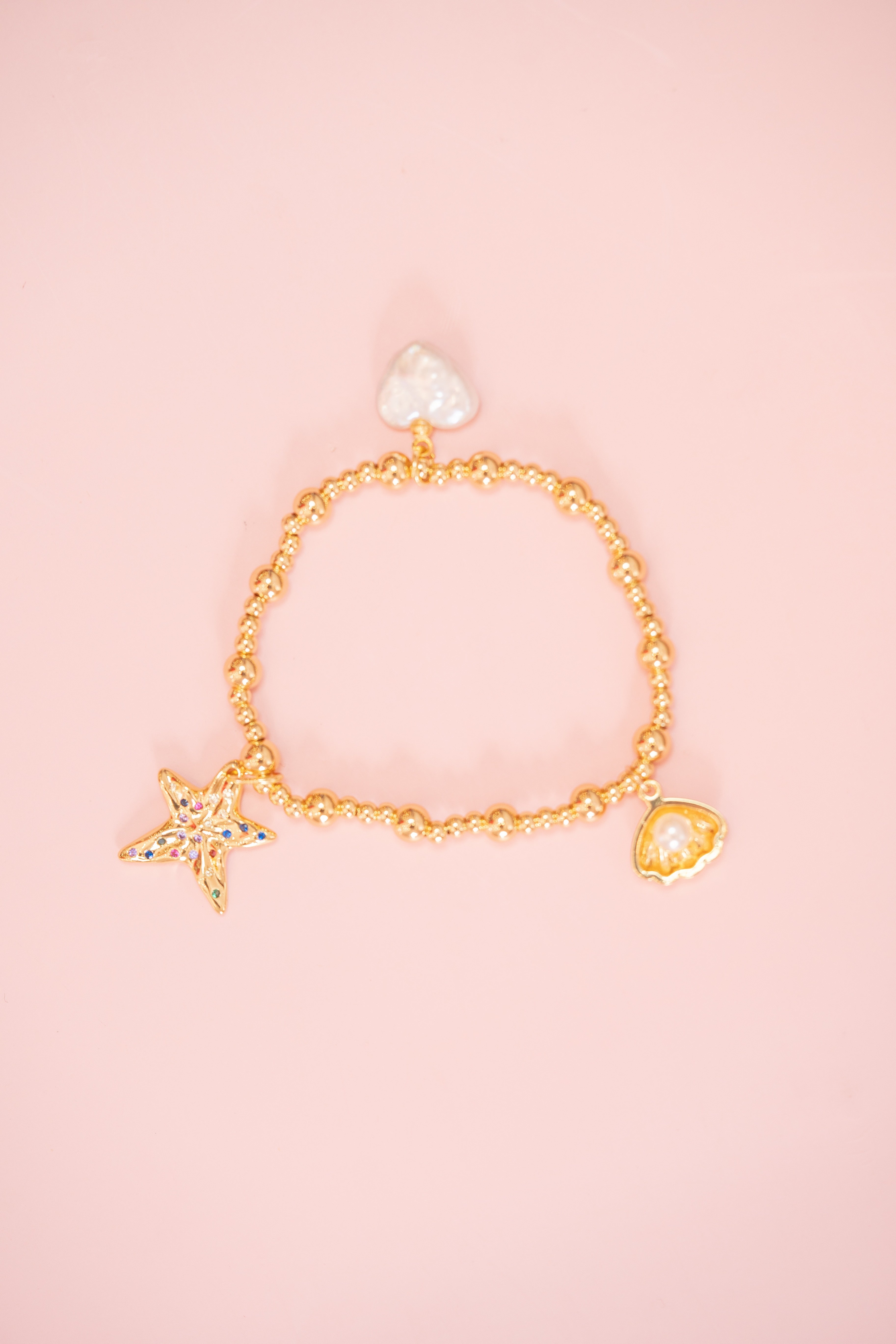 Mini Gold Bead Stretchy Charm Bracelet