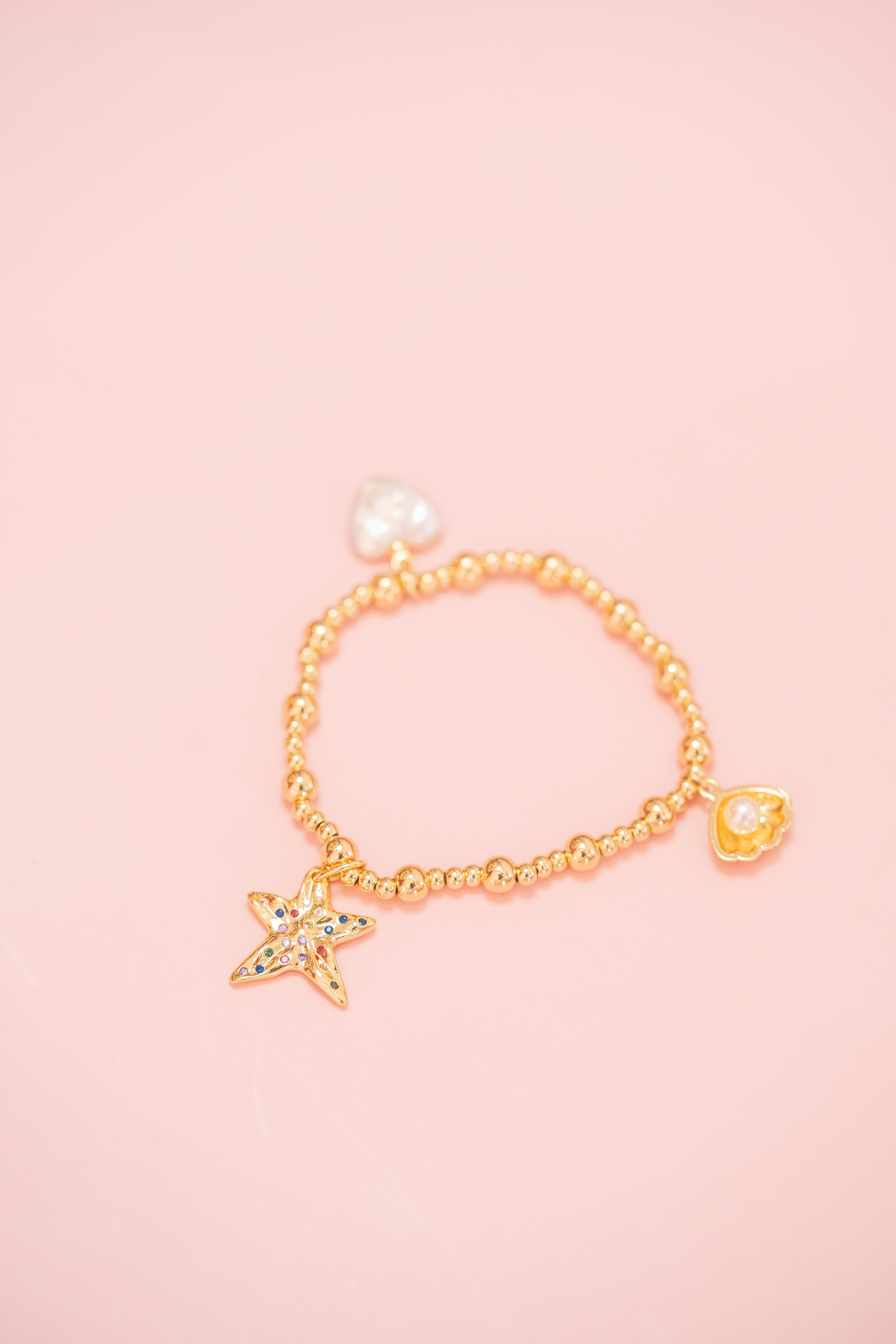 Mini Gold Bead Stretchy Charm Bracelet