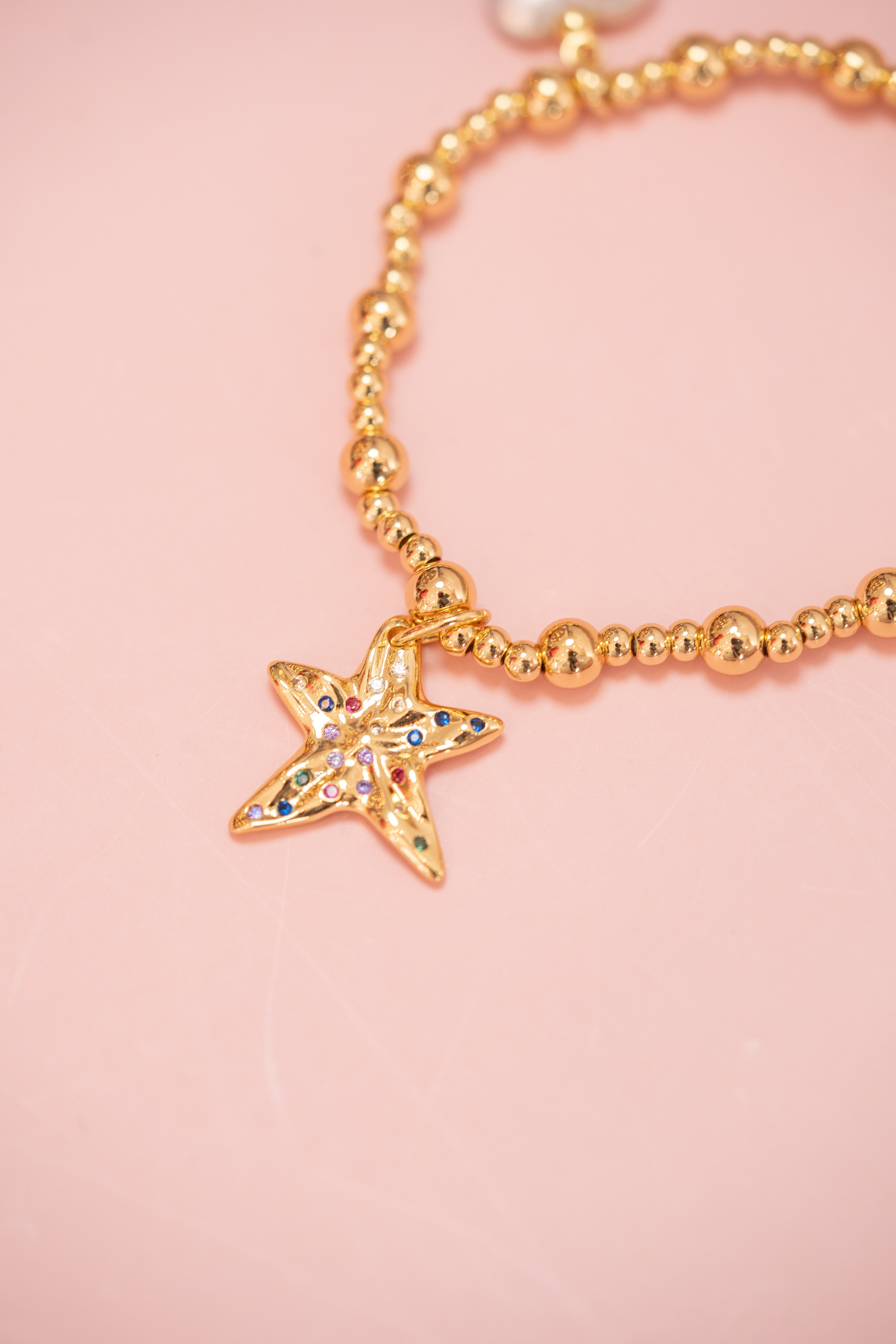 Mini Gold Bead Stretchy Charm Bracelet