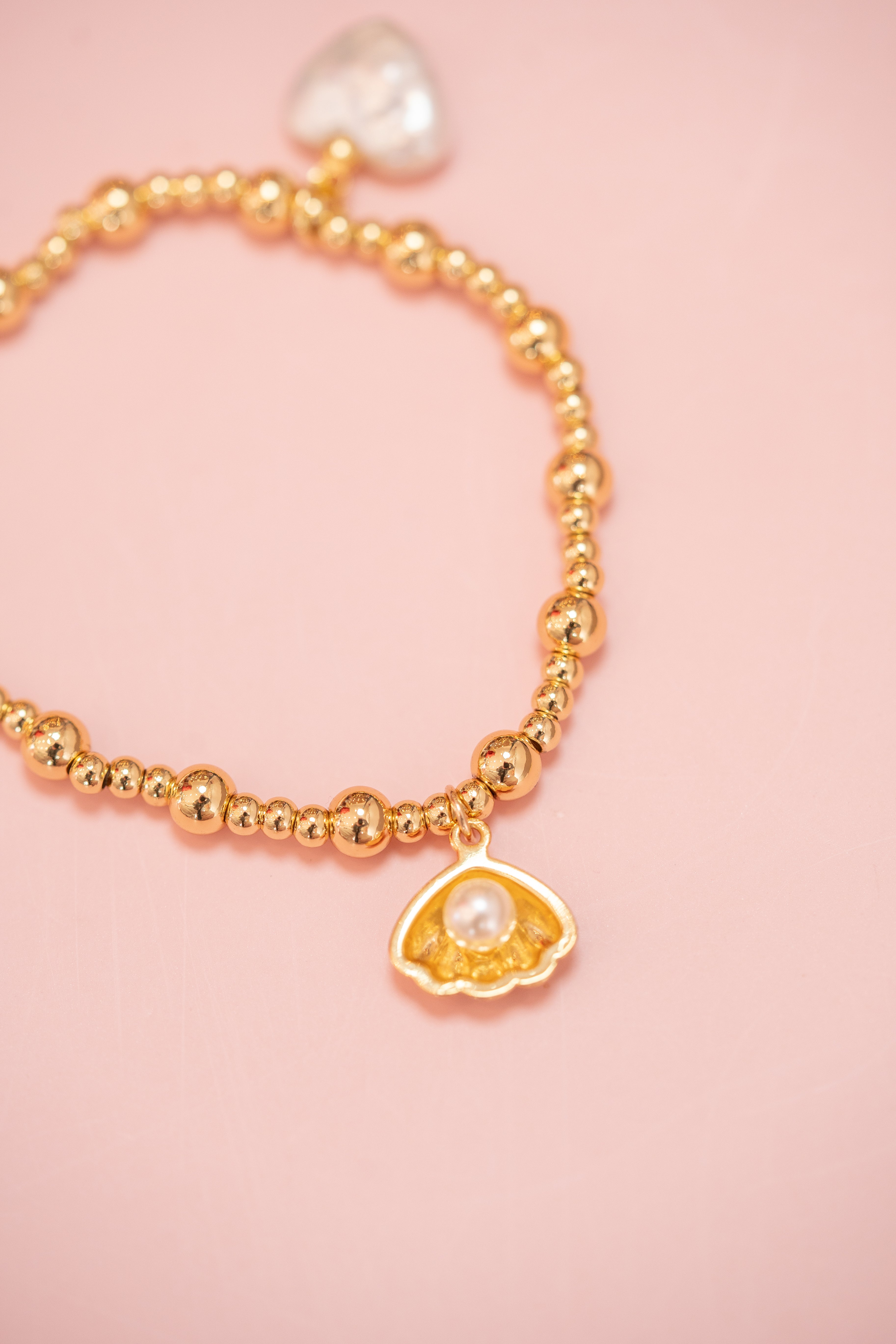 Mini Gold Bead Stretchy Charm Bracelet