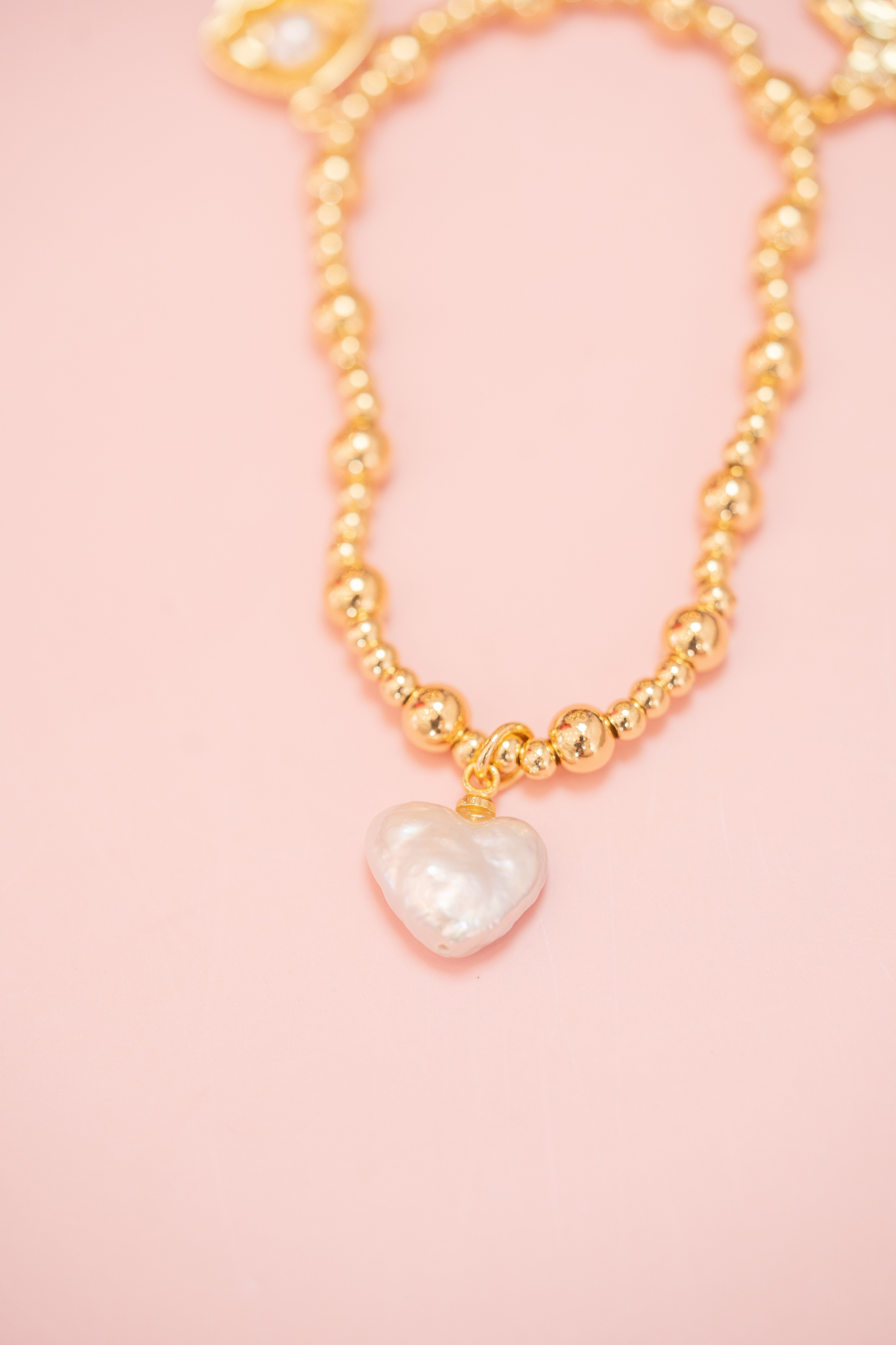 Mini Gold Bead Stretchy Charm Bracelet