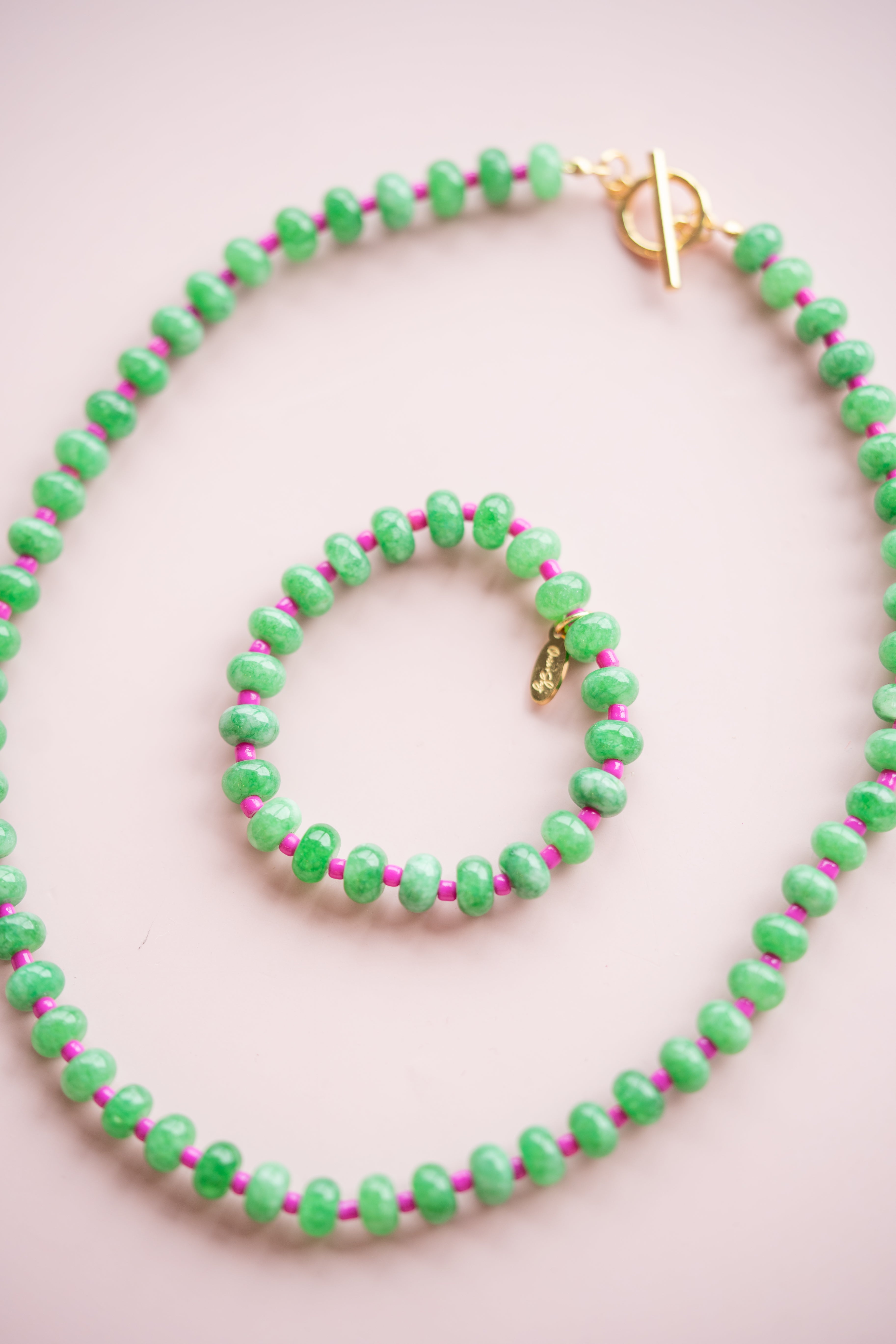 Green and Pink Gemstone Necklace