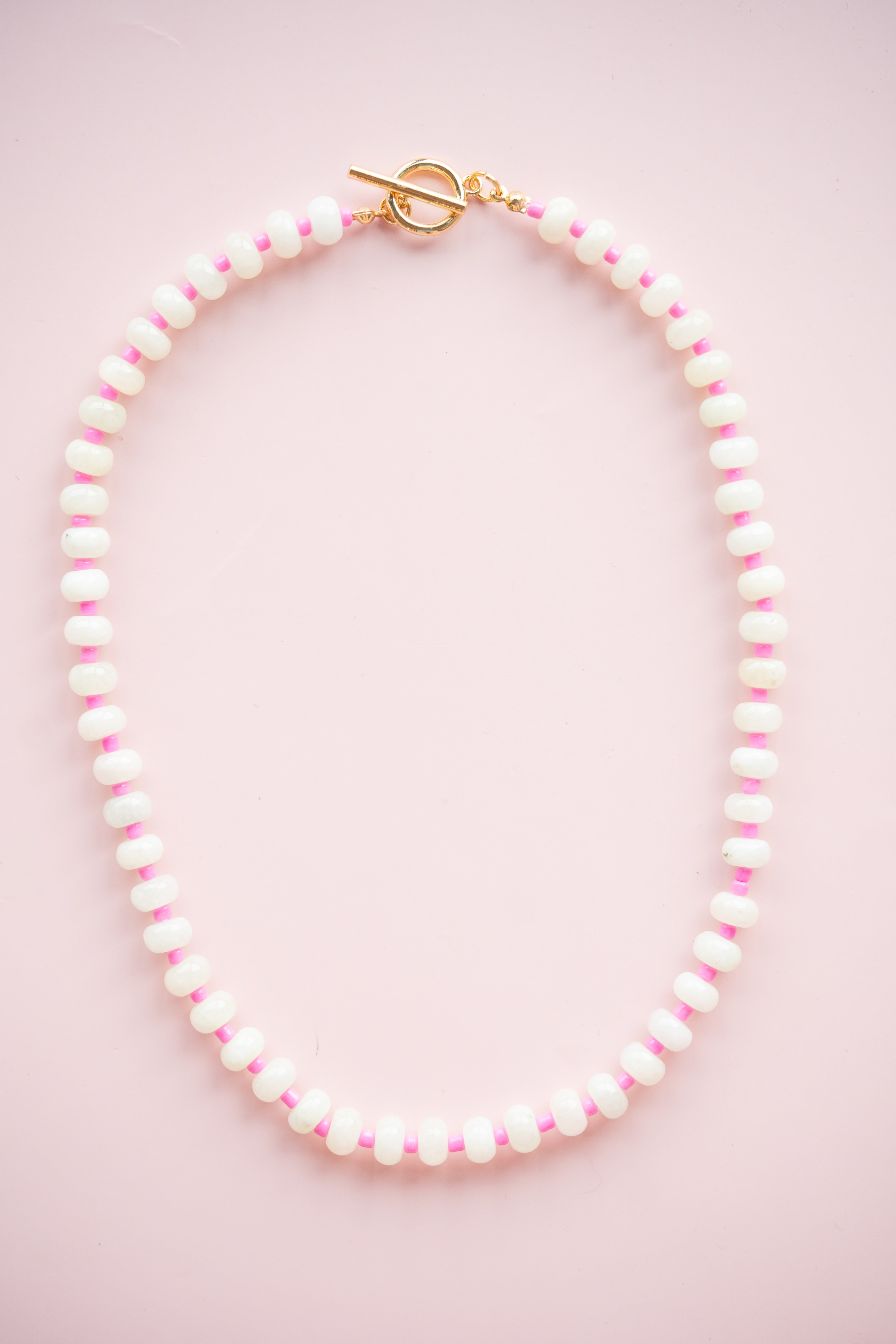 Pink and White Gemstone Necklace