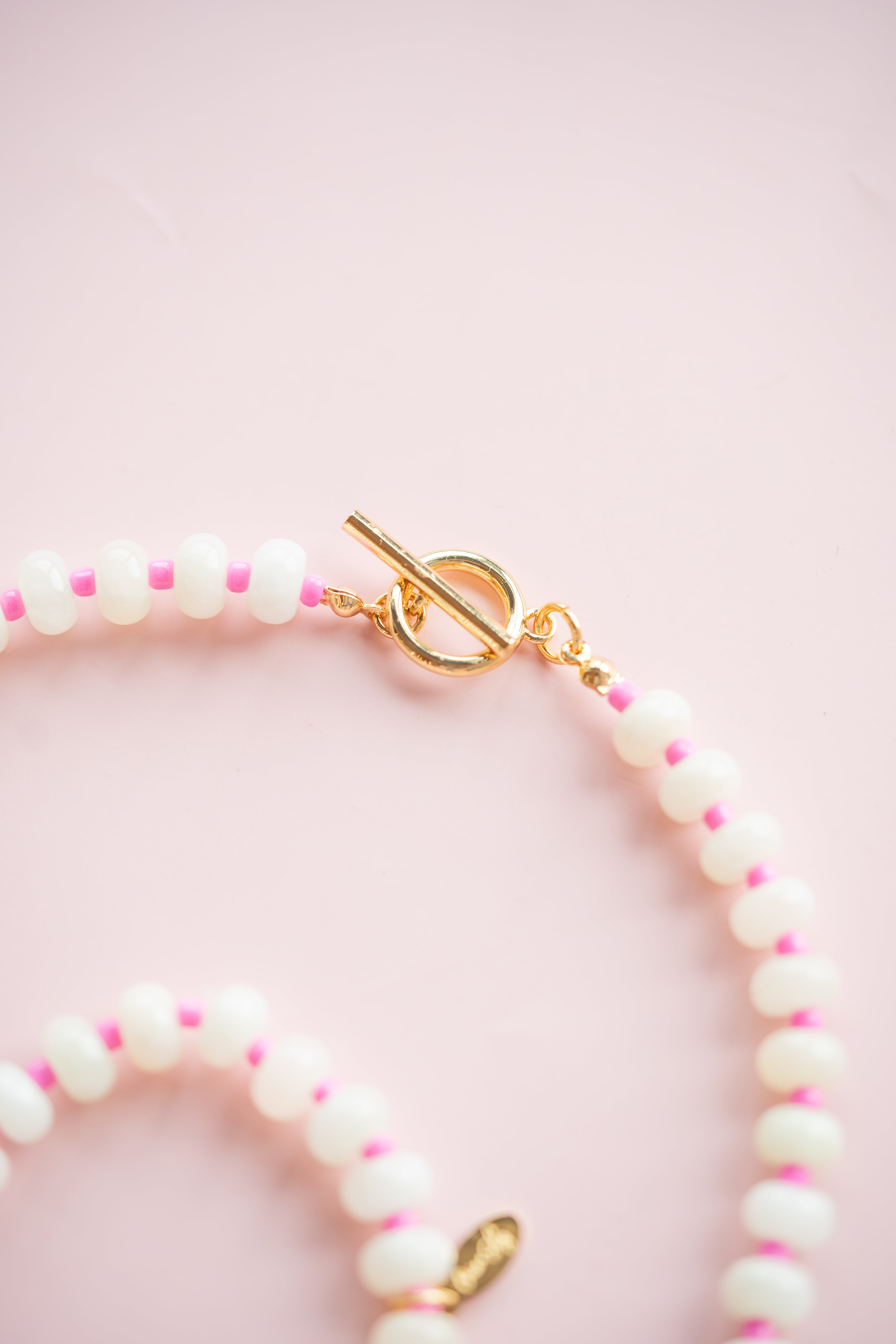 Pink and White Gemstone Necklace