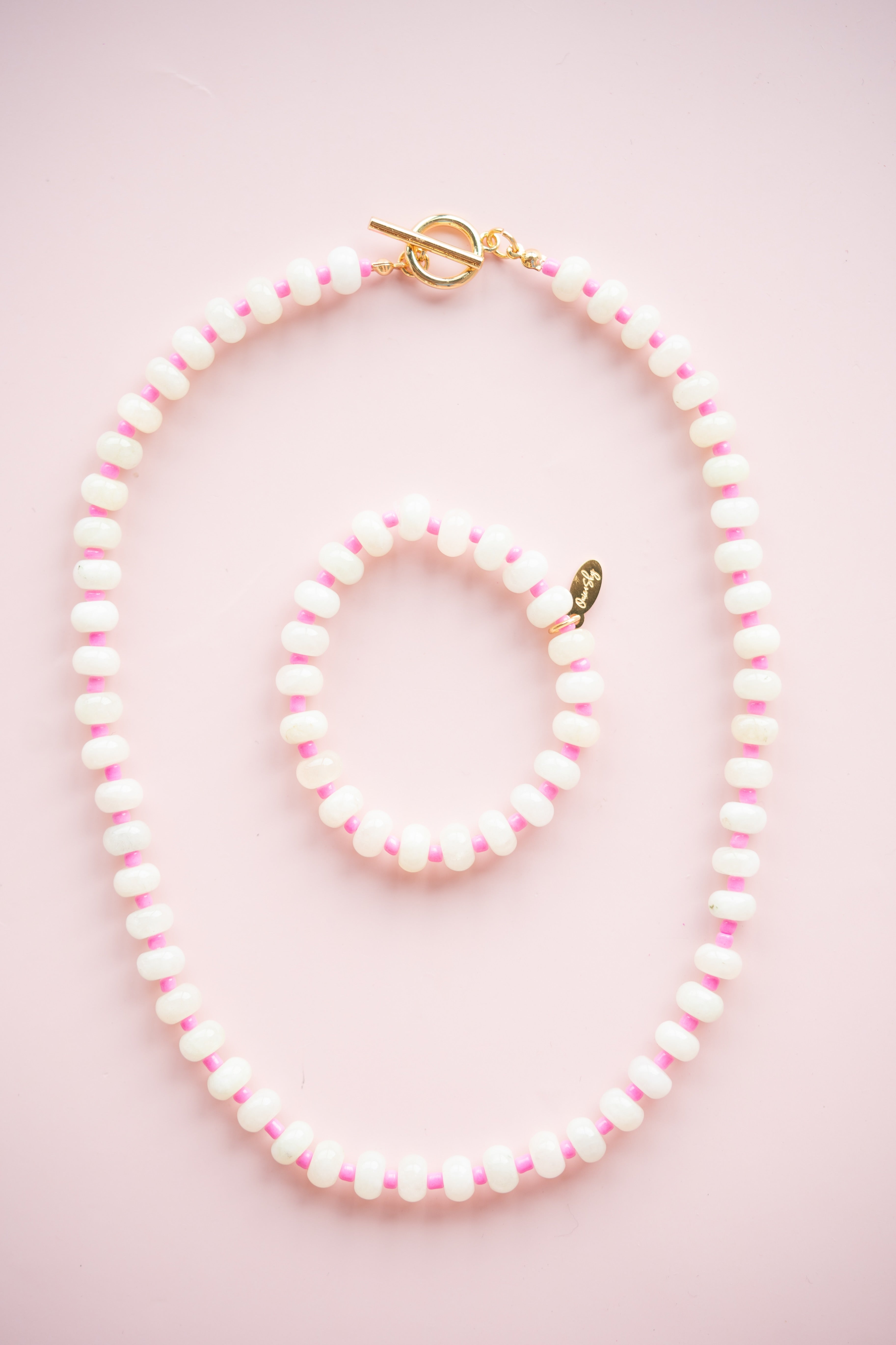 Pink and White Gemstone Necklace