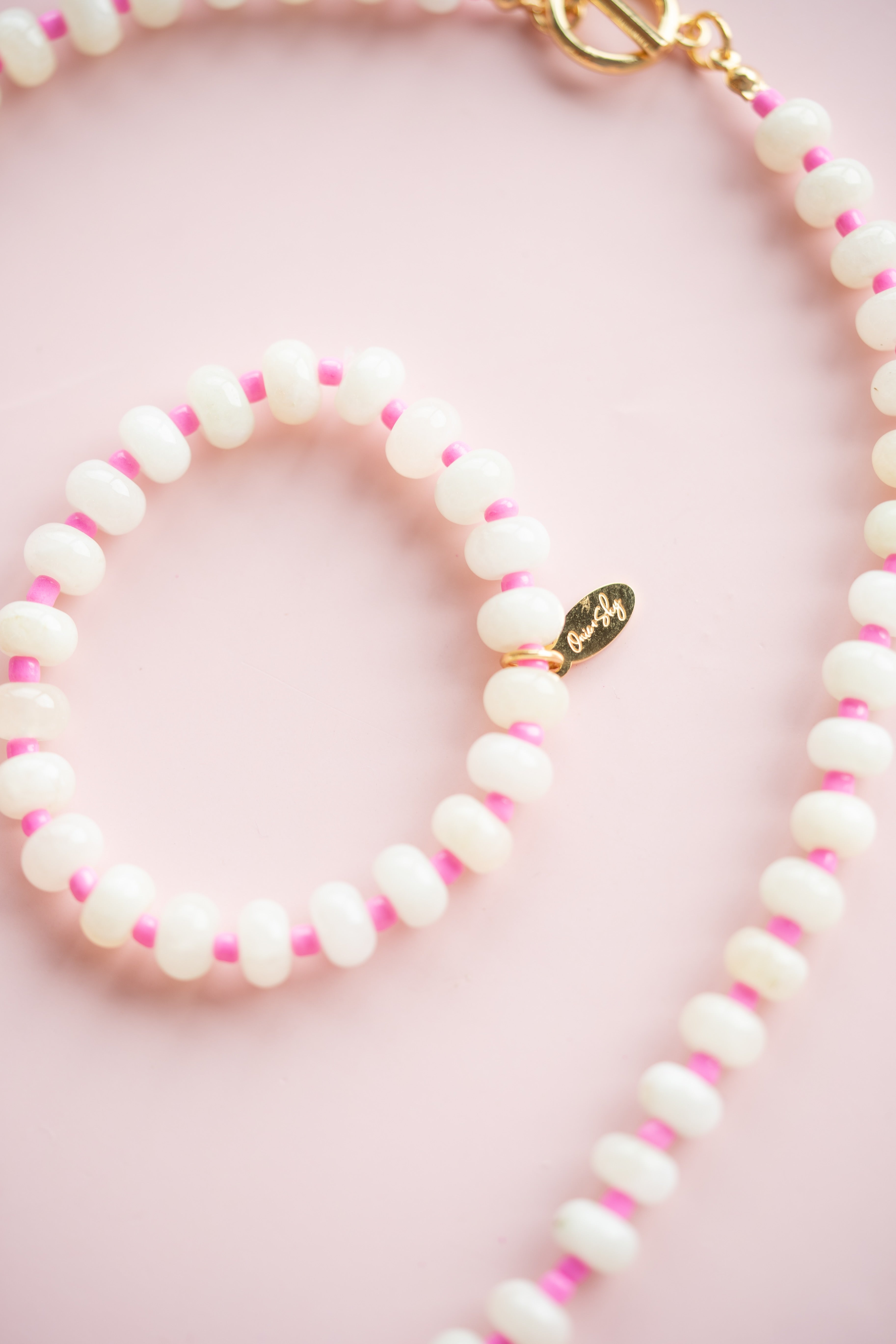 Pink and White Gemstone Bracelet
