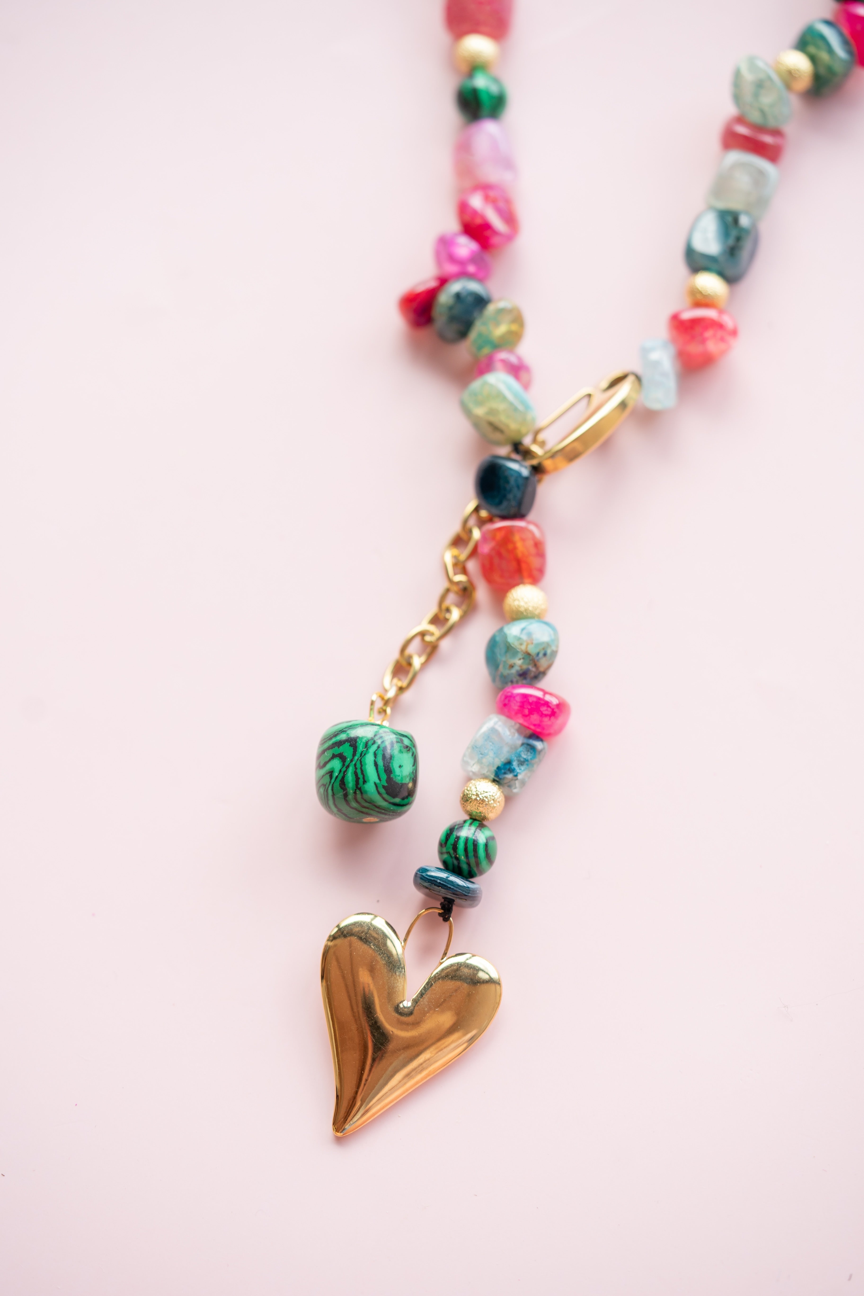 Heart Gemstone Drop Necklace