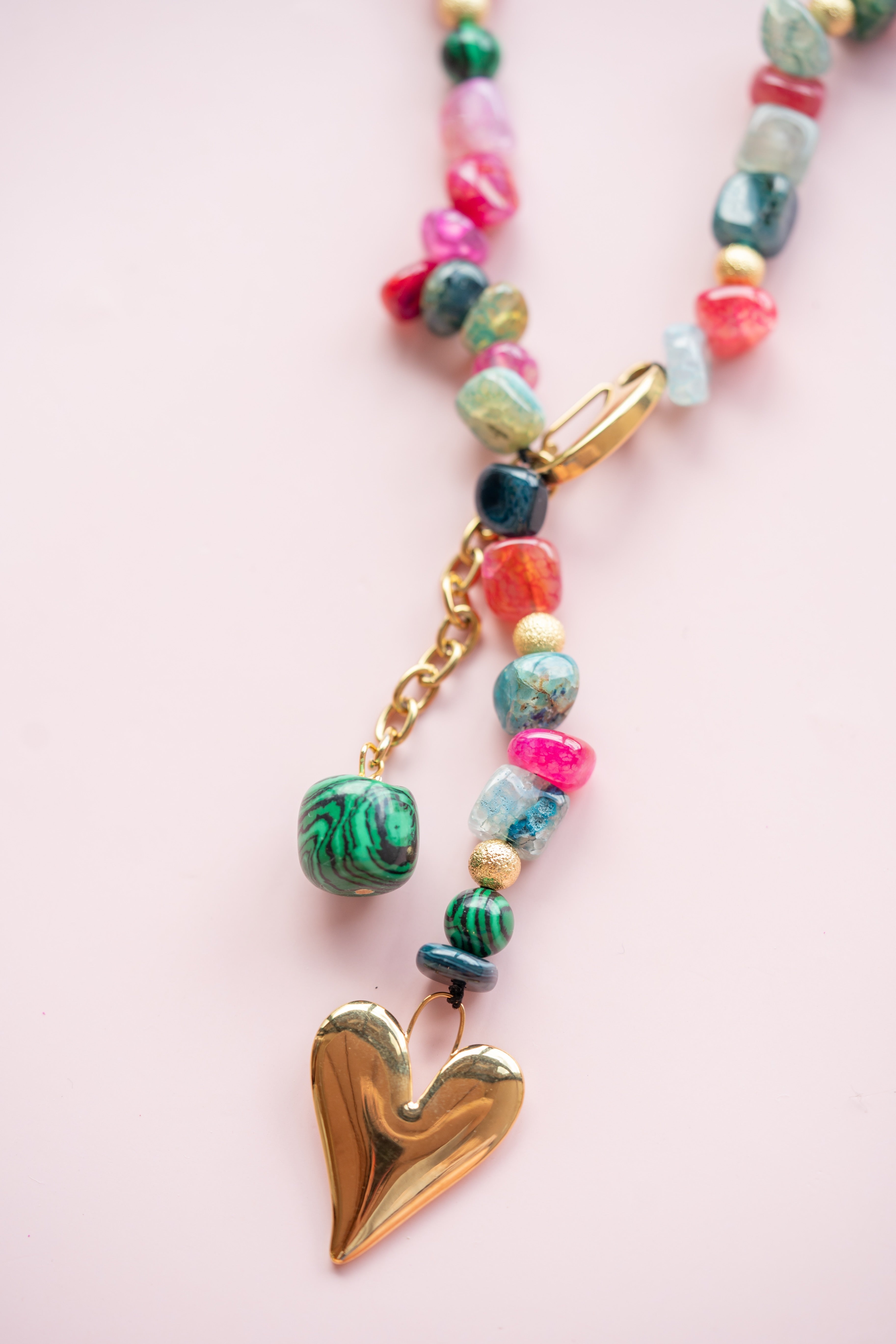 Heart Gemstone Drop Necklace